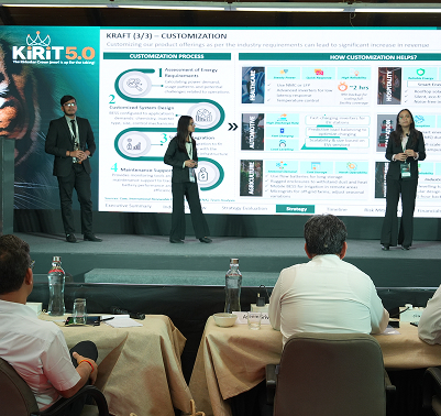 Students presenting business ideas on stage during KIRIT 5.0 event at KIM Pune